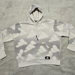 Adidas Cream and Gray Geometric Hoodie Sweatshirt Womens Sz L Tan And Gray